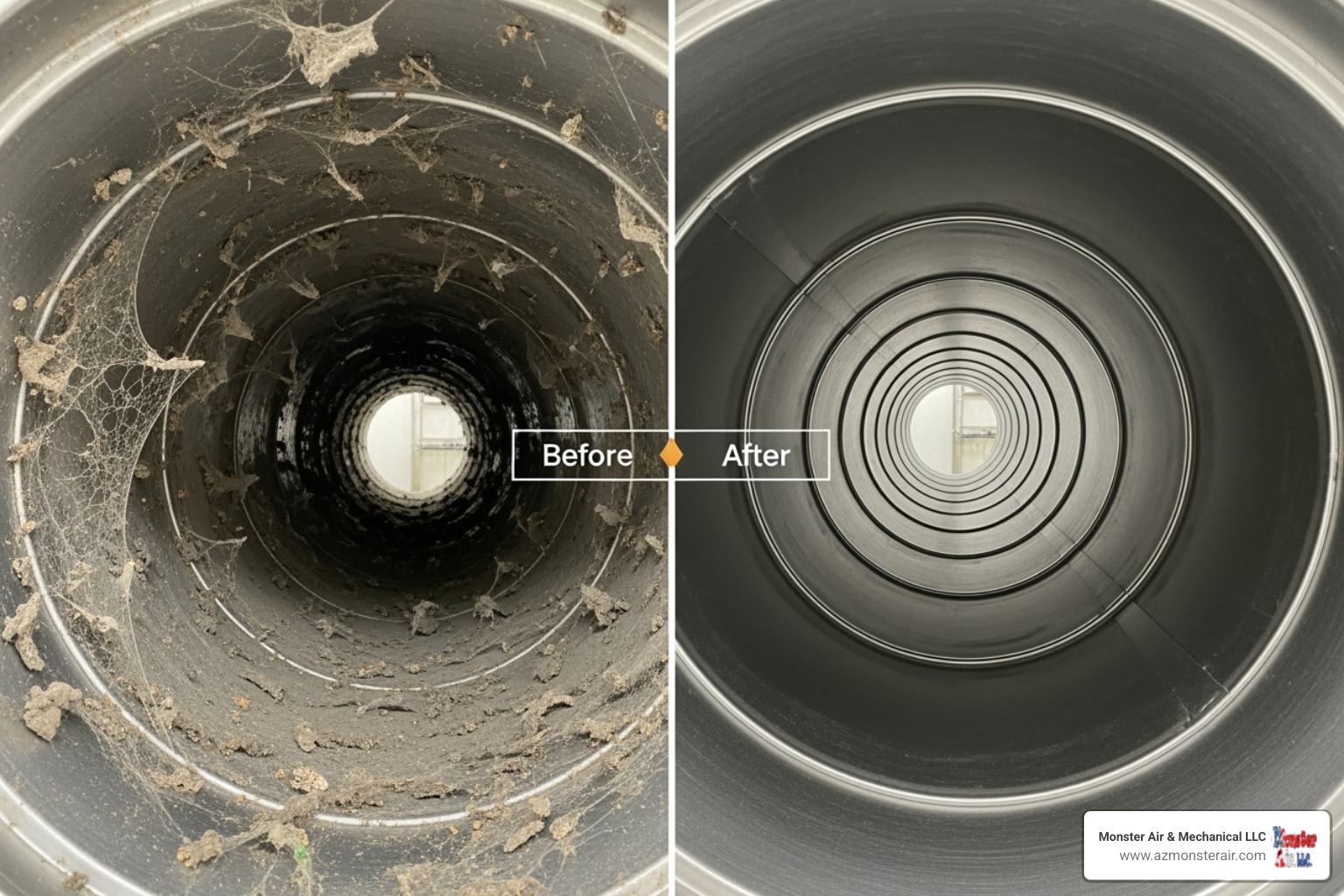 before-and-after of a clean vs. dirty air duct interior - duct cleaning services glendale az before-and-after of a clean vs. dirty air duct interior - duct cleaning services glendale az