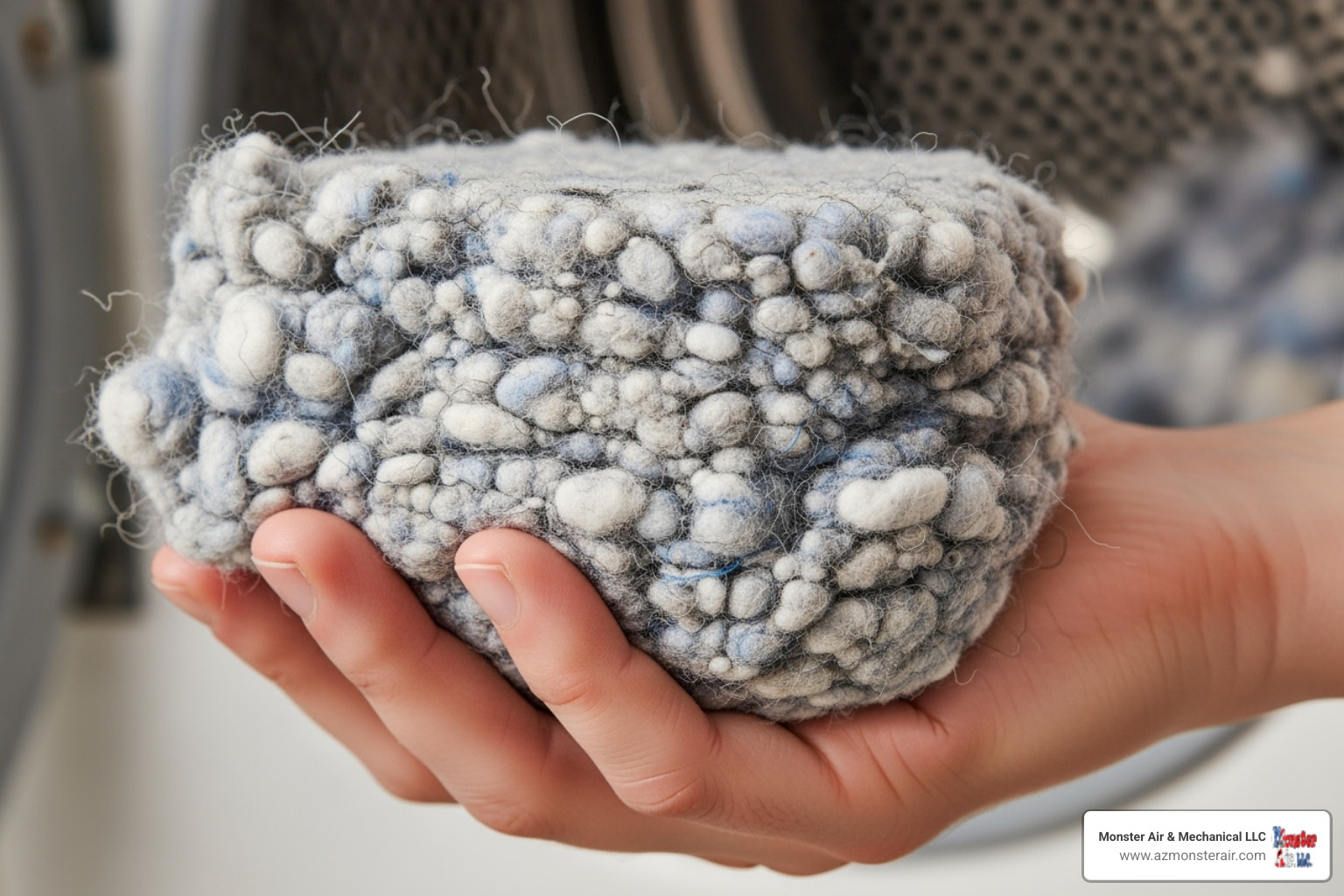 a hand holding a large clump of lint removed from a vent - laundry duct cleaning near me a hand holding a large clump of lint removed from a vent - laundry duct cleaning near me