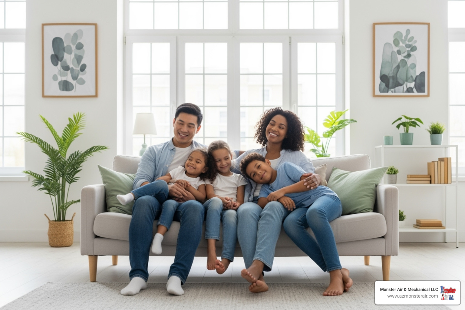 a family relaxing and breathing easily in a clean home - residential duct cleaning near me
