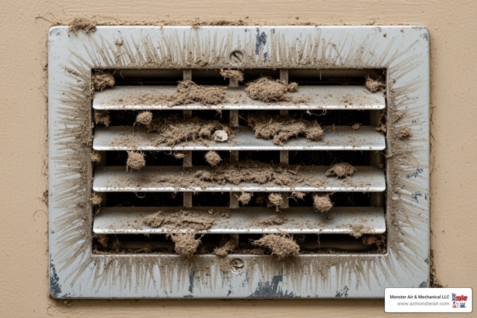 Dust settled around a supply air register - residential duct cleaning phoenix