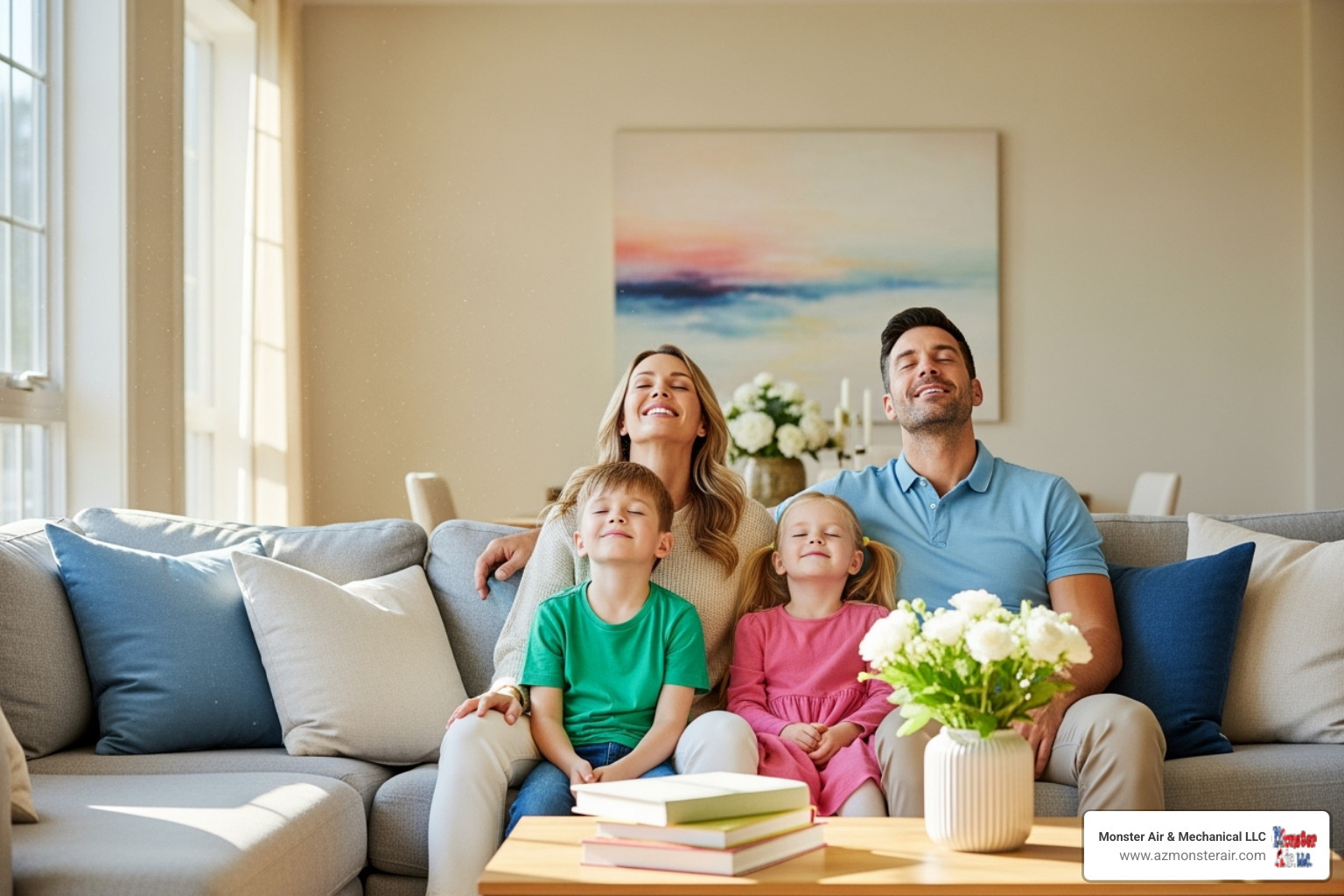 family enjoying fresh, clean air in their home - air duct mold removal tempe