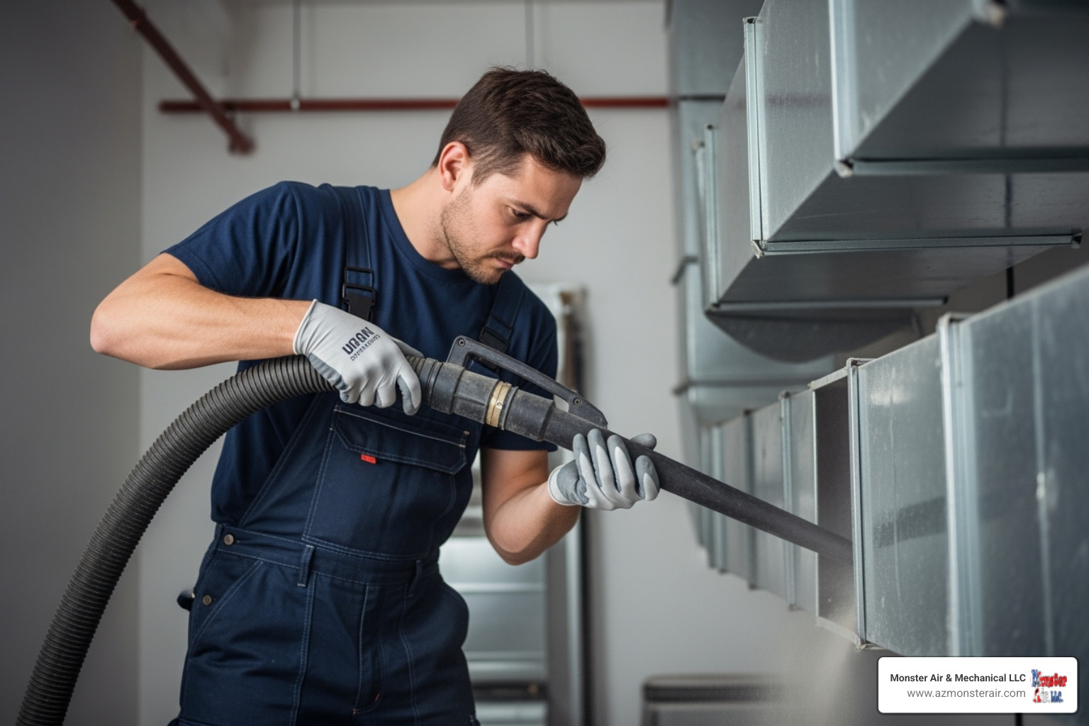 professional technician using high-powered vacuum - getting ducts cleaned professional technician using high-powered vacuum - getting ducts cleaned
