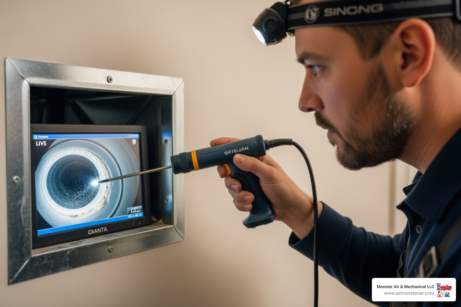 technician inspecting a duct with a camera - getting ducts cleaned technician inspecting a duct with a camera - getting ducts cleaned
