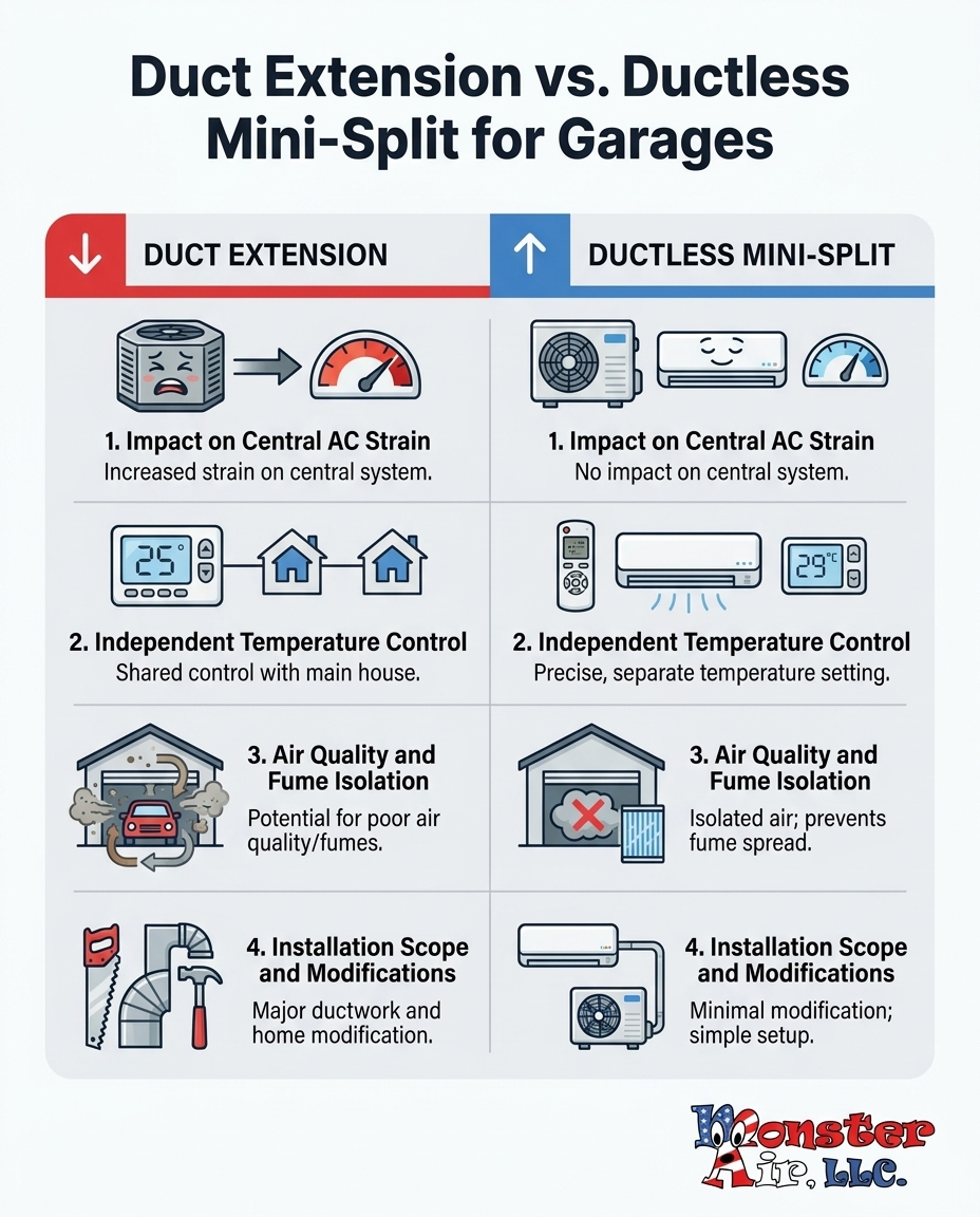 Duct Extension vs. Ductless Mini-Split for Garages