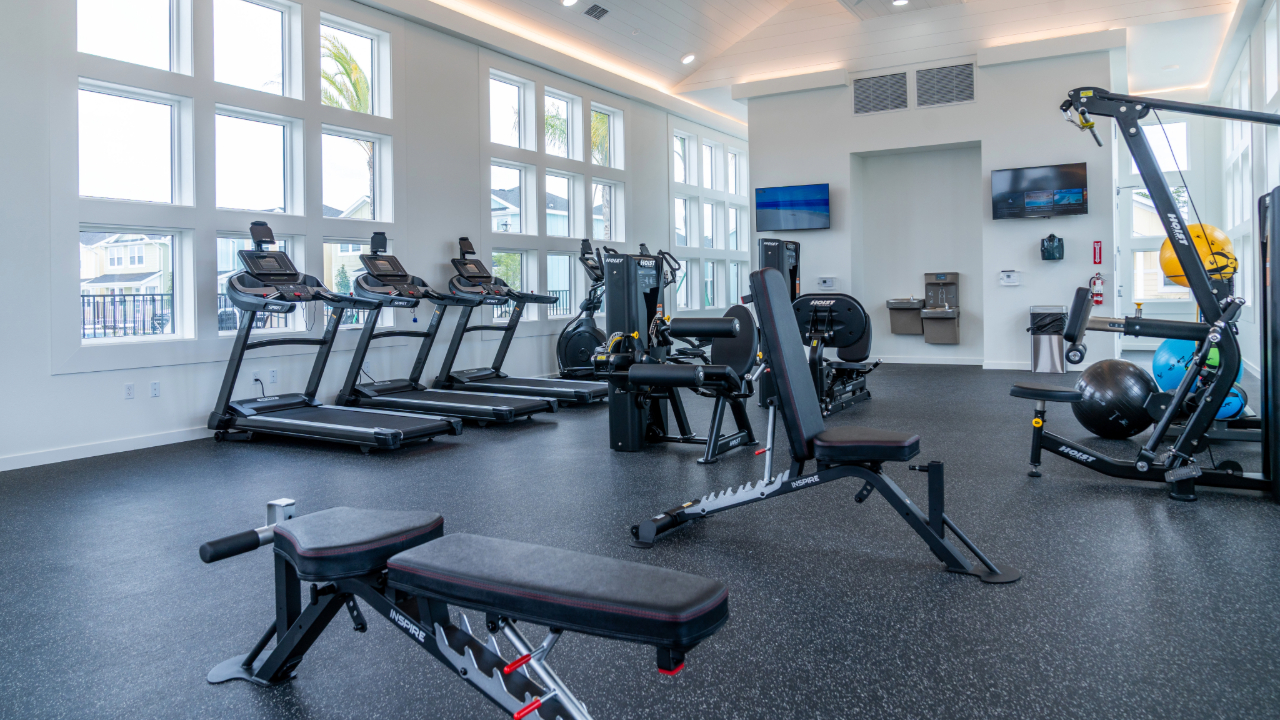 3D Rendering of Gym with stationary bikes and treadmills
