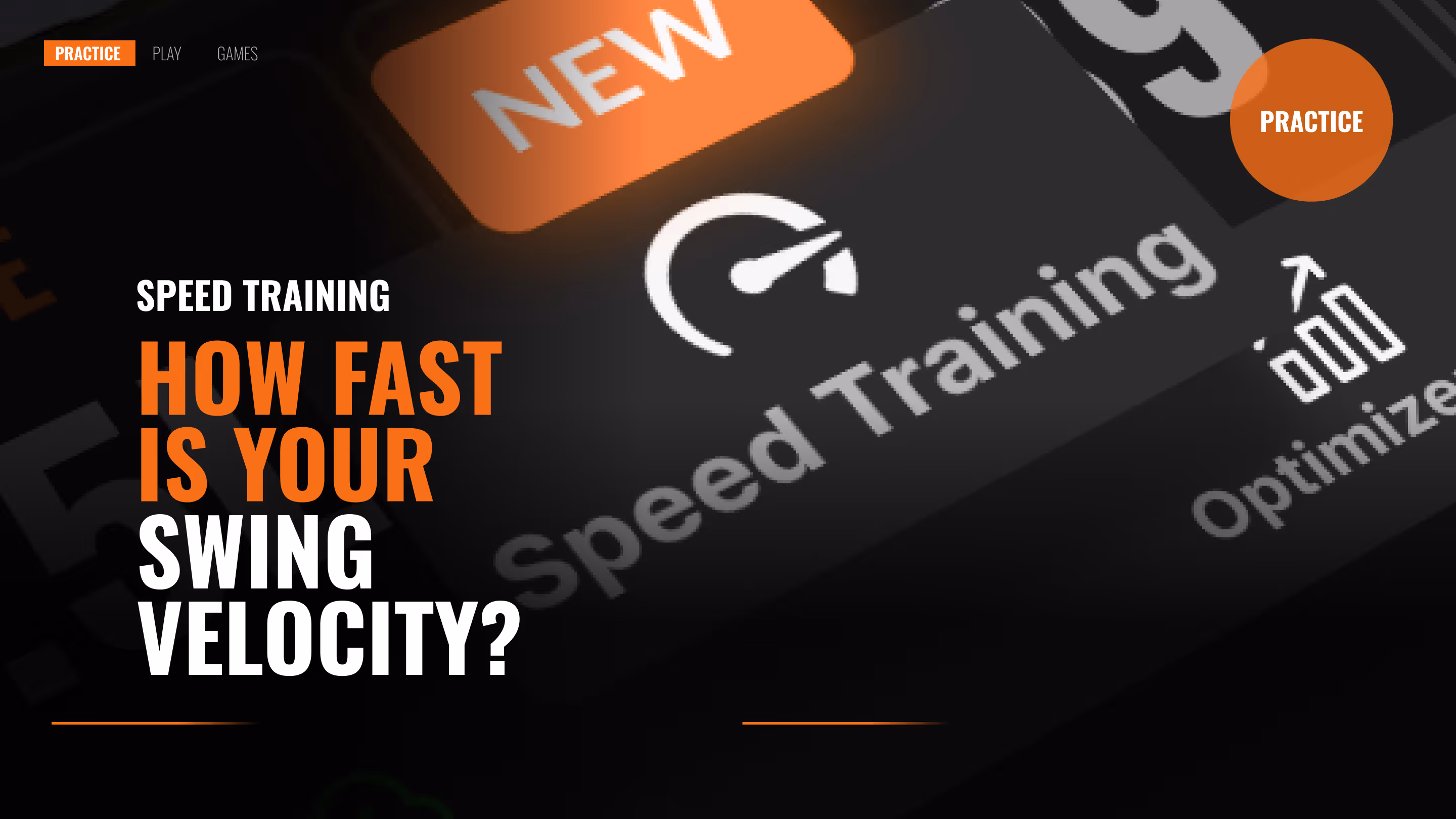 Speed Training app screen showing a speedometer icon and text asking how fast is your swing velocity.