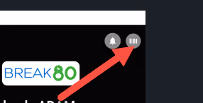 Red arrow pointing to a white bell icon and a pause icon on a black background above a BREAK80 logo.