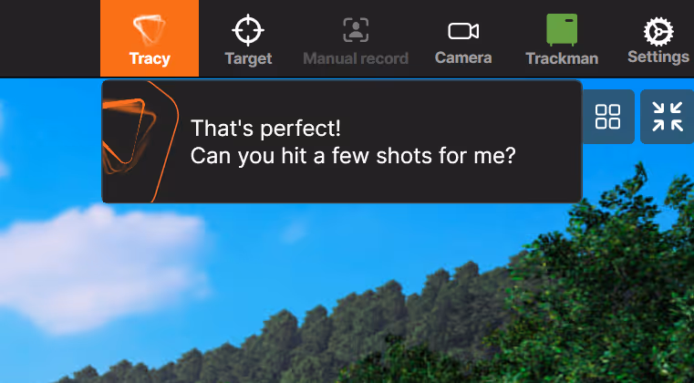 Screenshot of a golf tracking app interface with a message