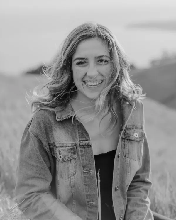 Smiling women with wind in her hair