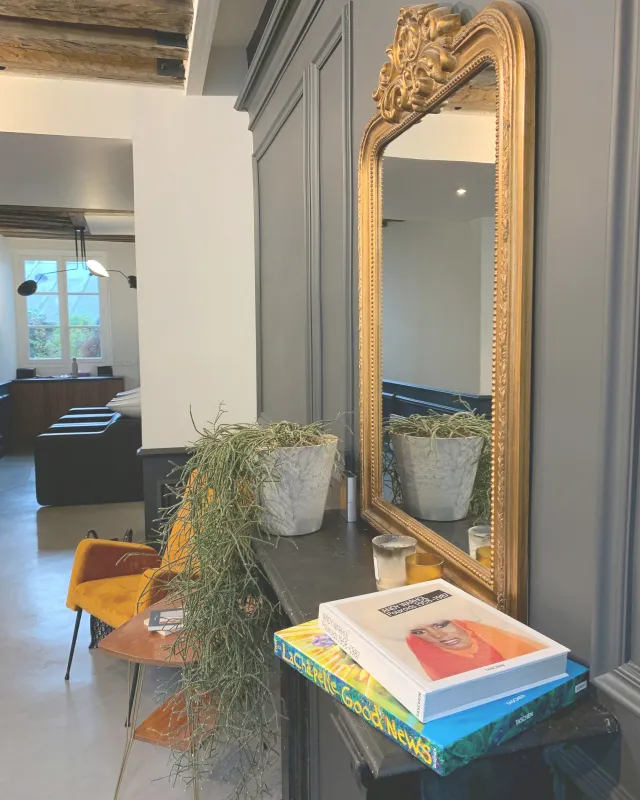 Vintage mirror on grey wall