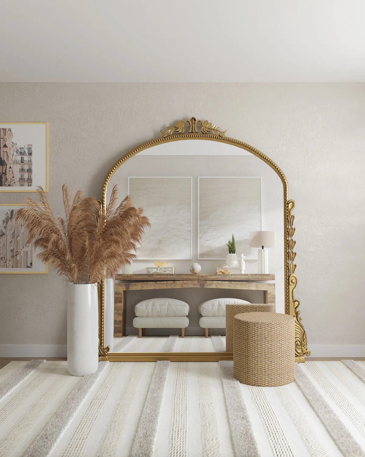 Gold mirror in room