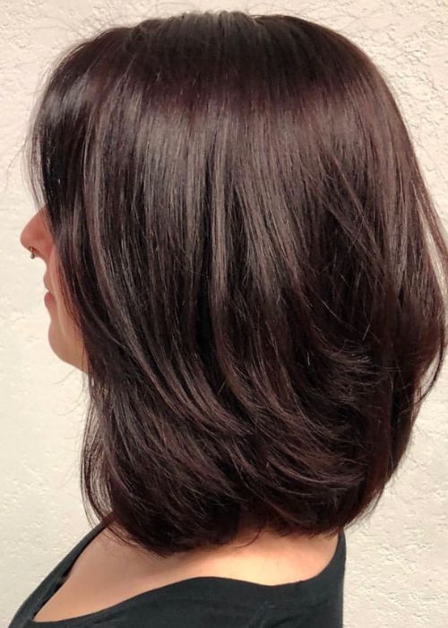 Dark brown layered bob hairstyle viewed from the back