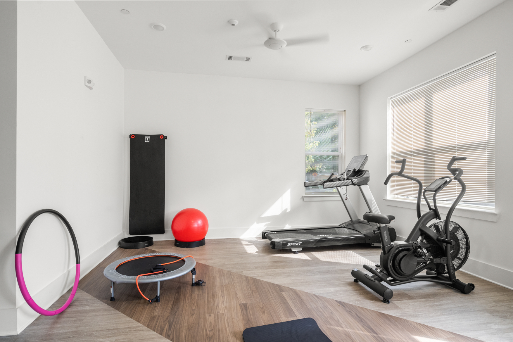 Fitness center with treadmills and stationary bike