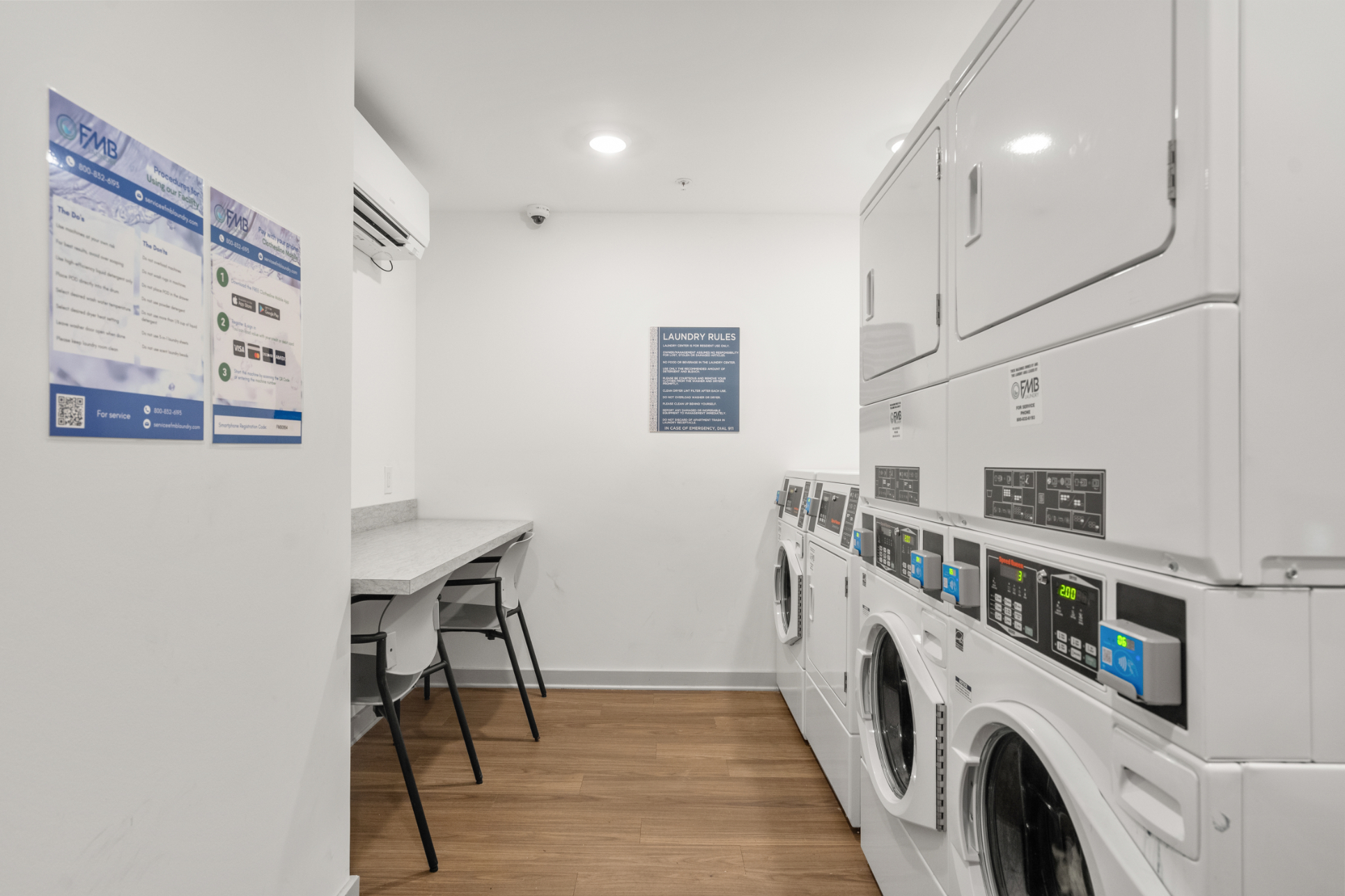 Community laundry room with table