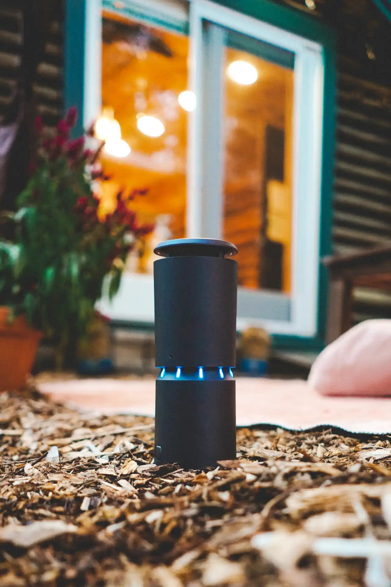 an installed mosquito repeller actively protecting a patio