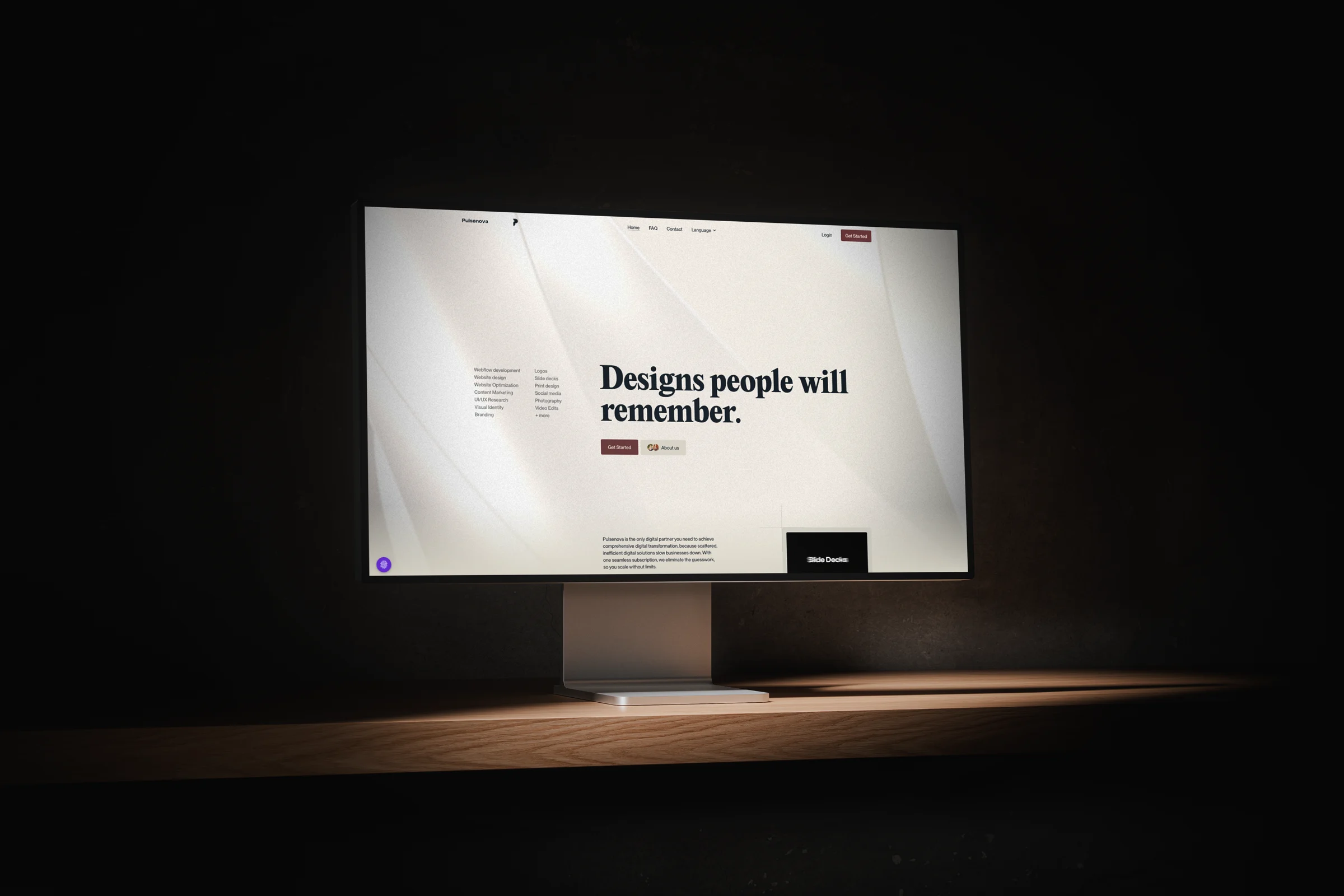 Pulsenova website in 2025, shown on a Pro Display XDR