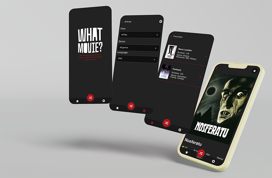 WhatMovie? app screenshots picturing it running on a real Android phone