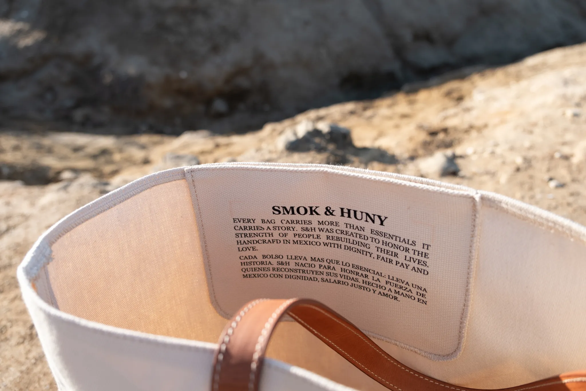 Hero product image of Smok & Huny canvas tote bag for homepage by San Diego product photographer Kanyon Studio