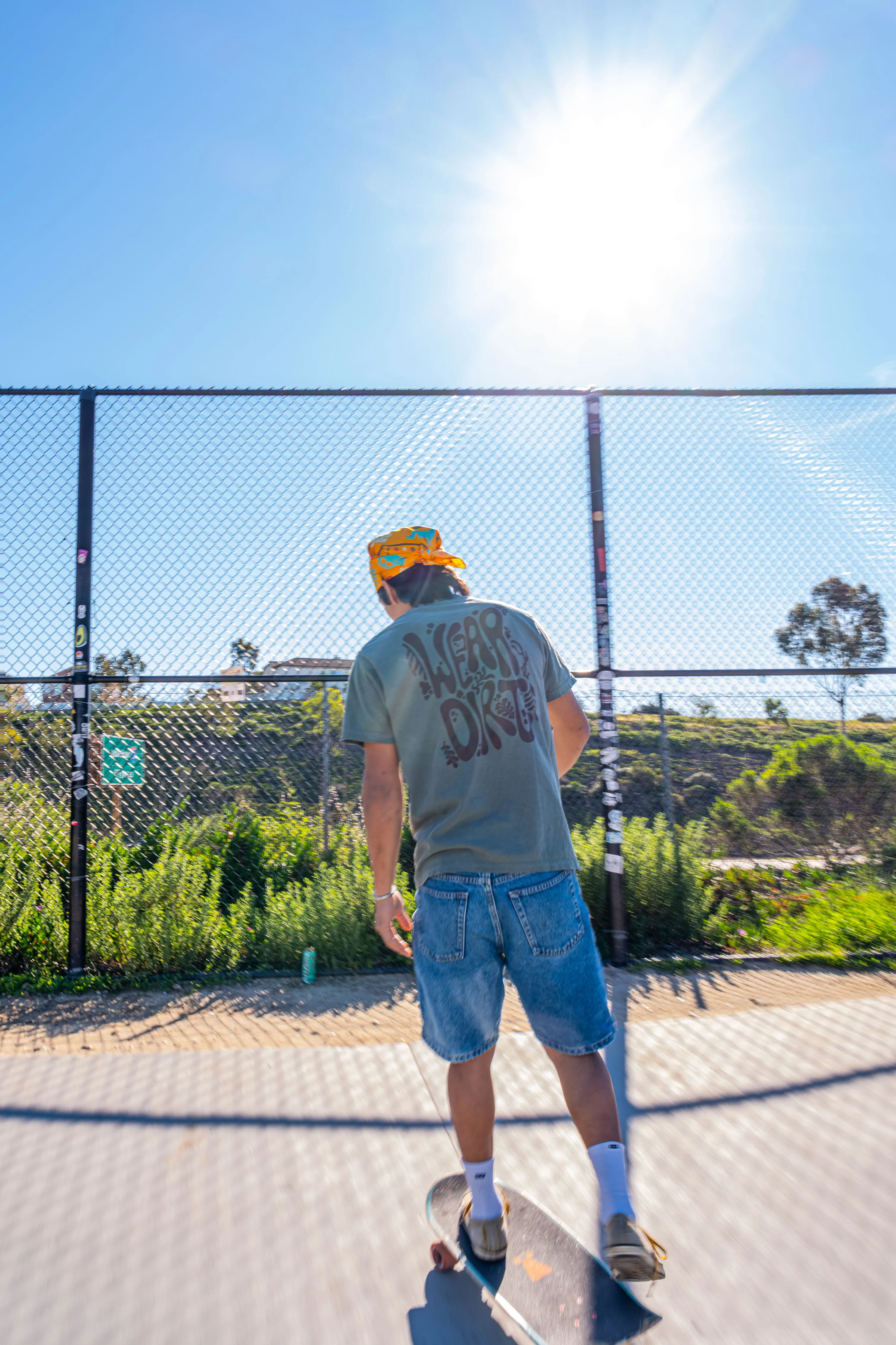 Action lifestyle photography of Wear Dirt apparel in a skatepark by San Diego outdoor photographer Kanyon Studio