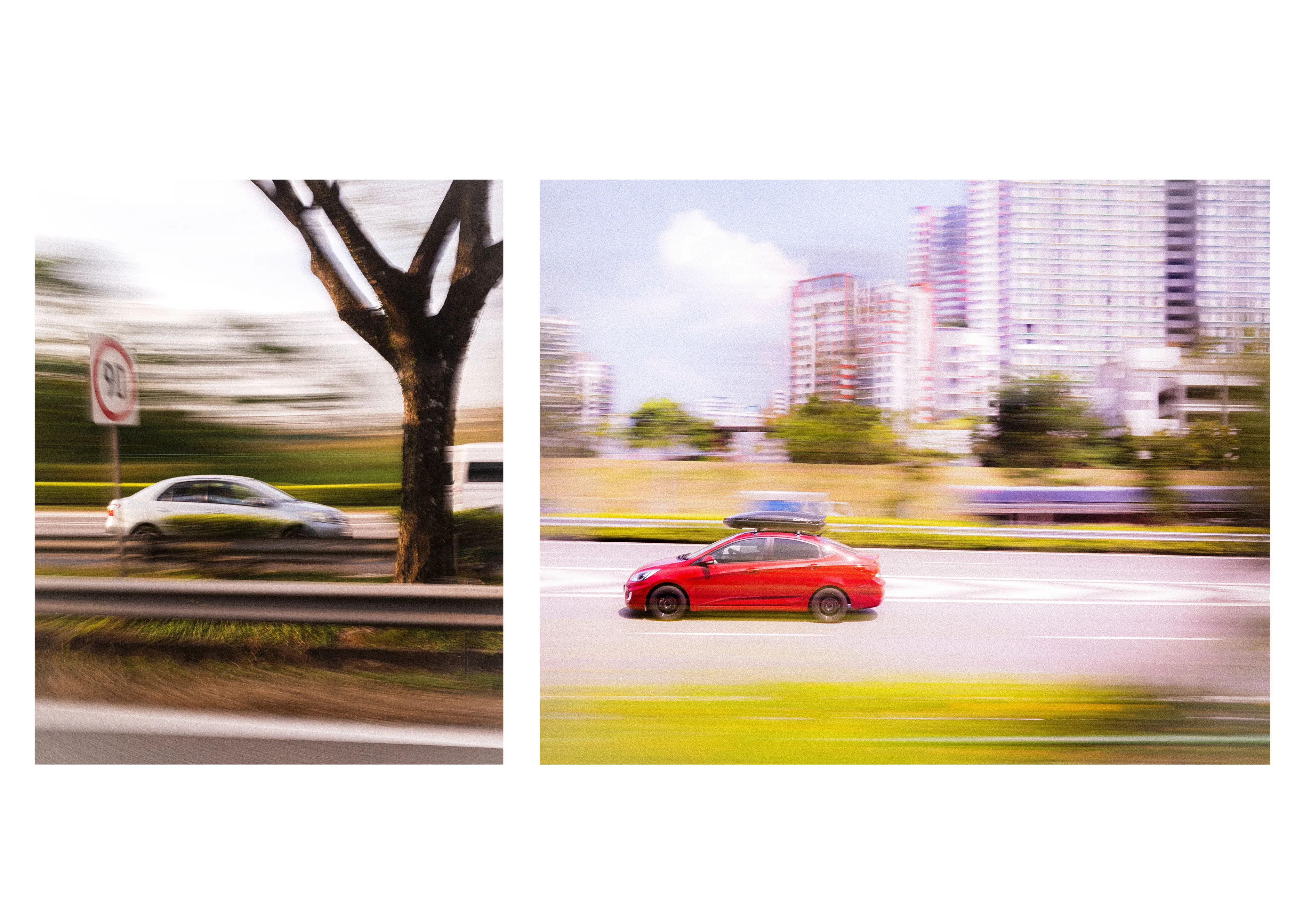 Panned motion photography of cars in downtown San Diego cityscape by Kanyon Studio commercial photographer
