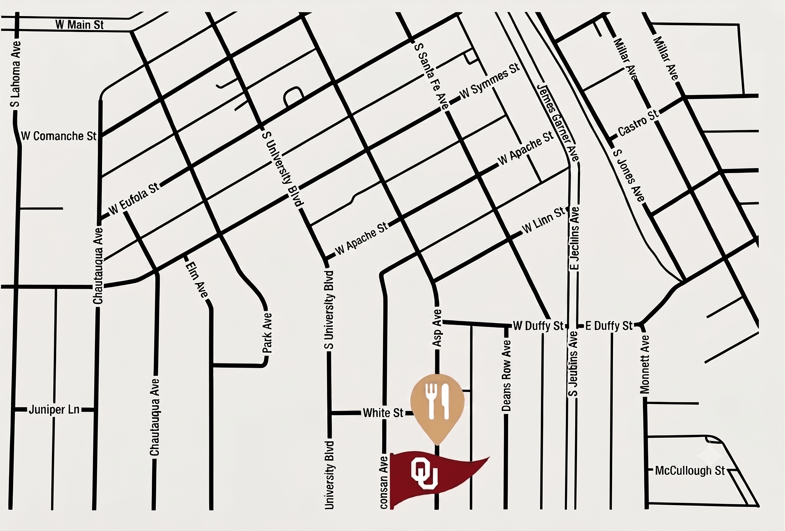 Map of Campus Corner in Norman Oklahoma showing Ivy Properties
