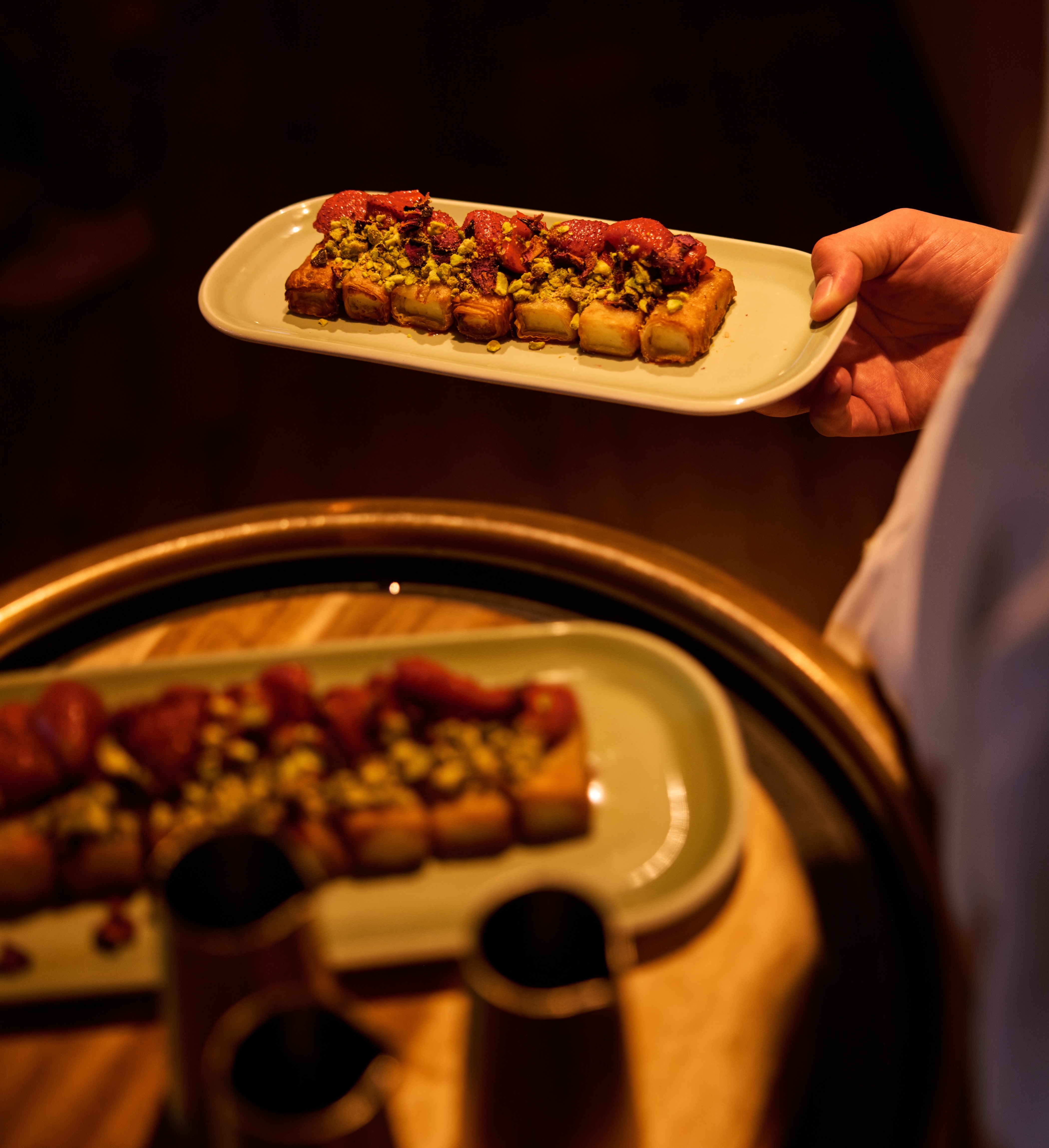 kebabs and food on earthen plates