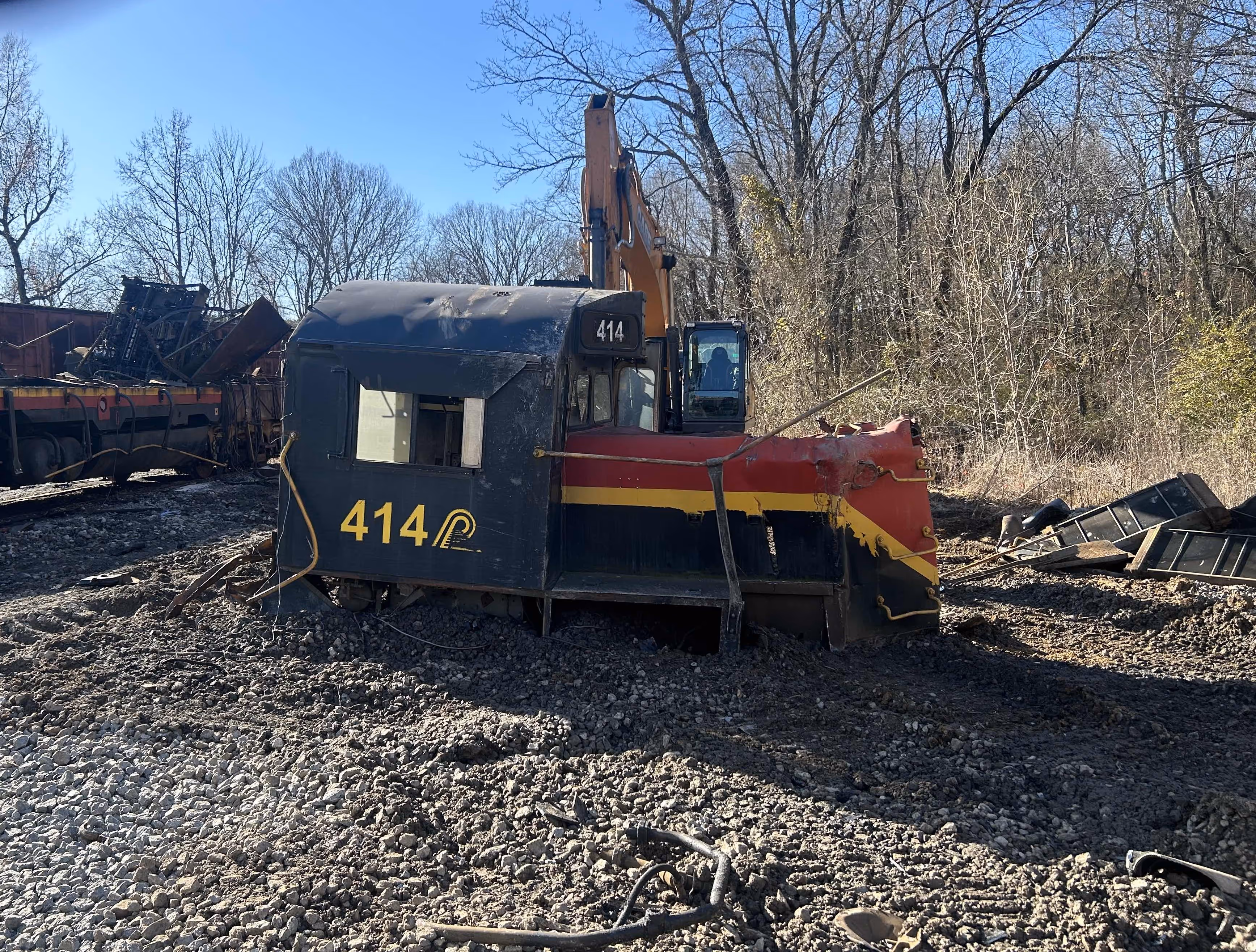 A broken down train ready to be transferred