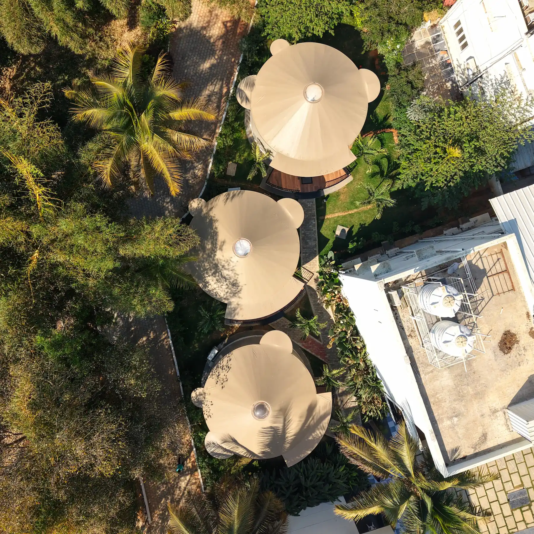 Eco-friendly luxury yurt resort with modern accommodations and green surroundings