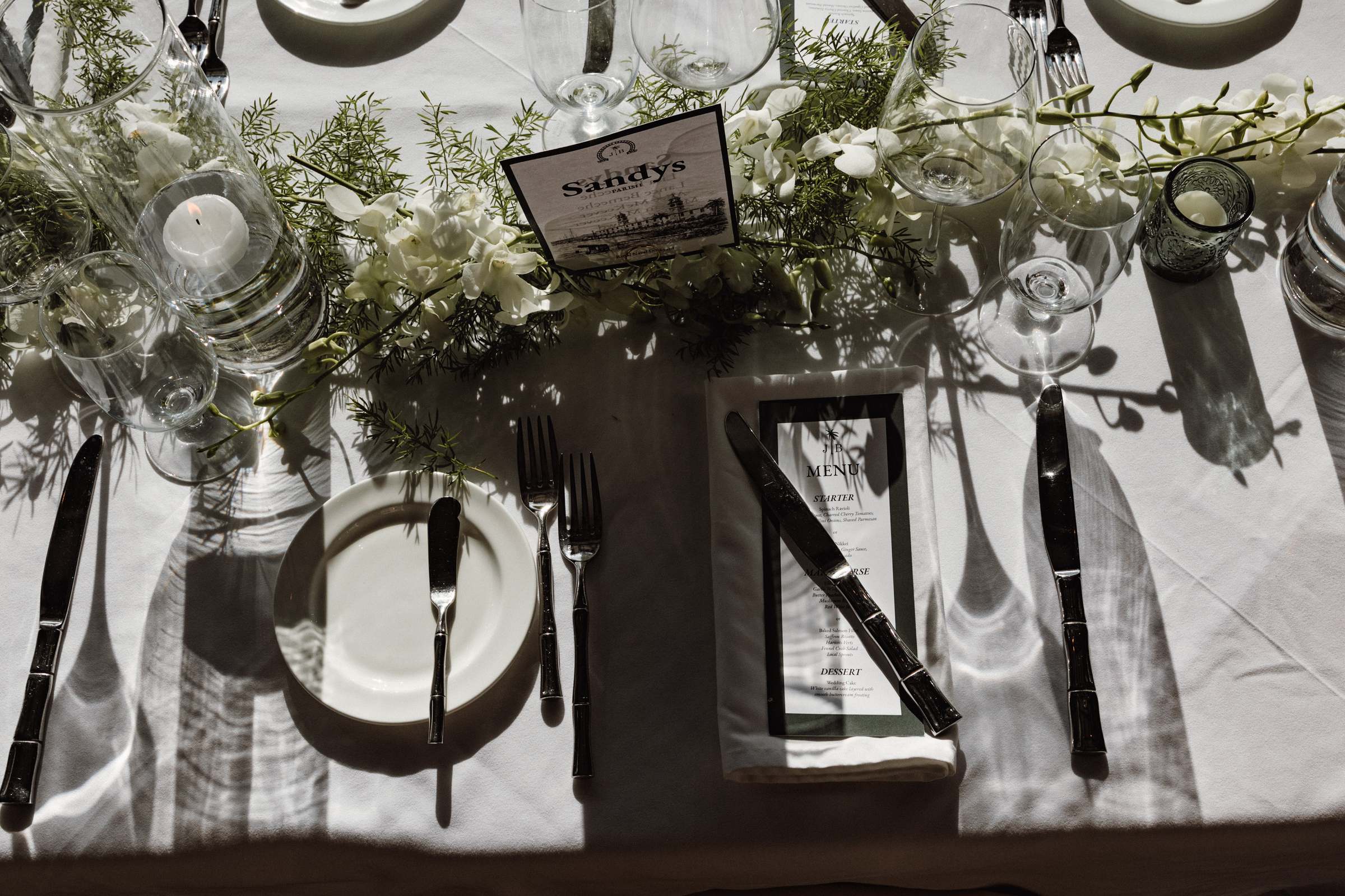 Tablescape close-up detail at Bermuda wedding reception