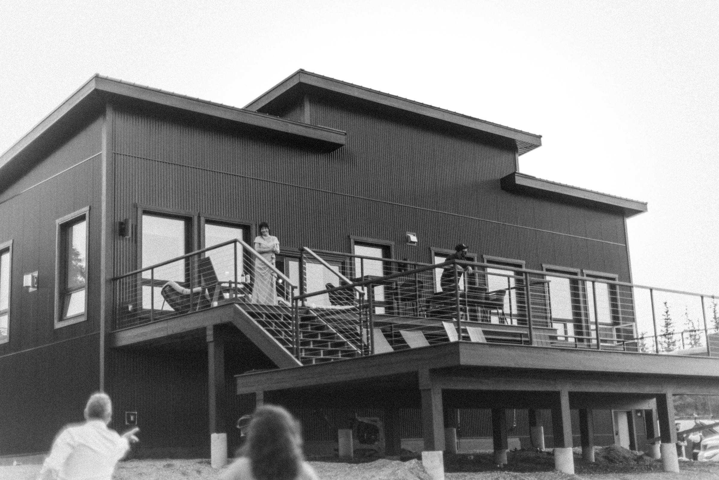 Black and white photograph of the modern ridge top wedding venue
