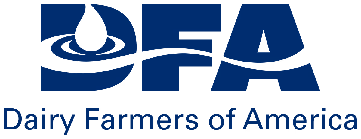 DFA logo with a stylized drop of liquid and the text Dairy Farmers of America.