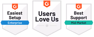 G2 awards for Easiest Setup, Users Love Us and Best Support.