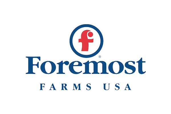 Foremost Farms USA logo with a red stylized 'f' inside a blue circle above the blue text Foremost and FARM USA.