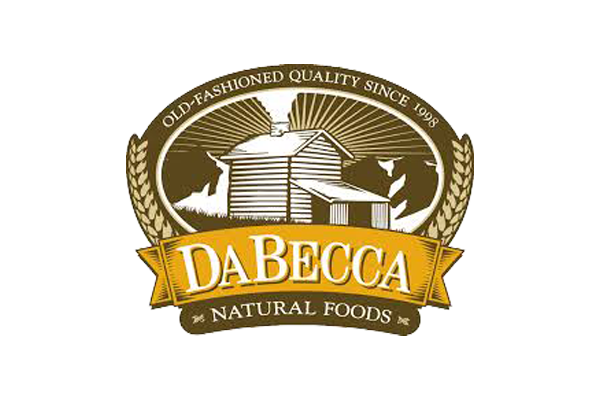 DaBecca Natural Foods logo featuring a rustic cabin with sun rays and wheat stalks, with the phrase 'Old-Fashioned Quality Since 1998'.