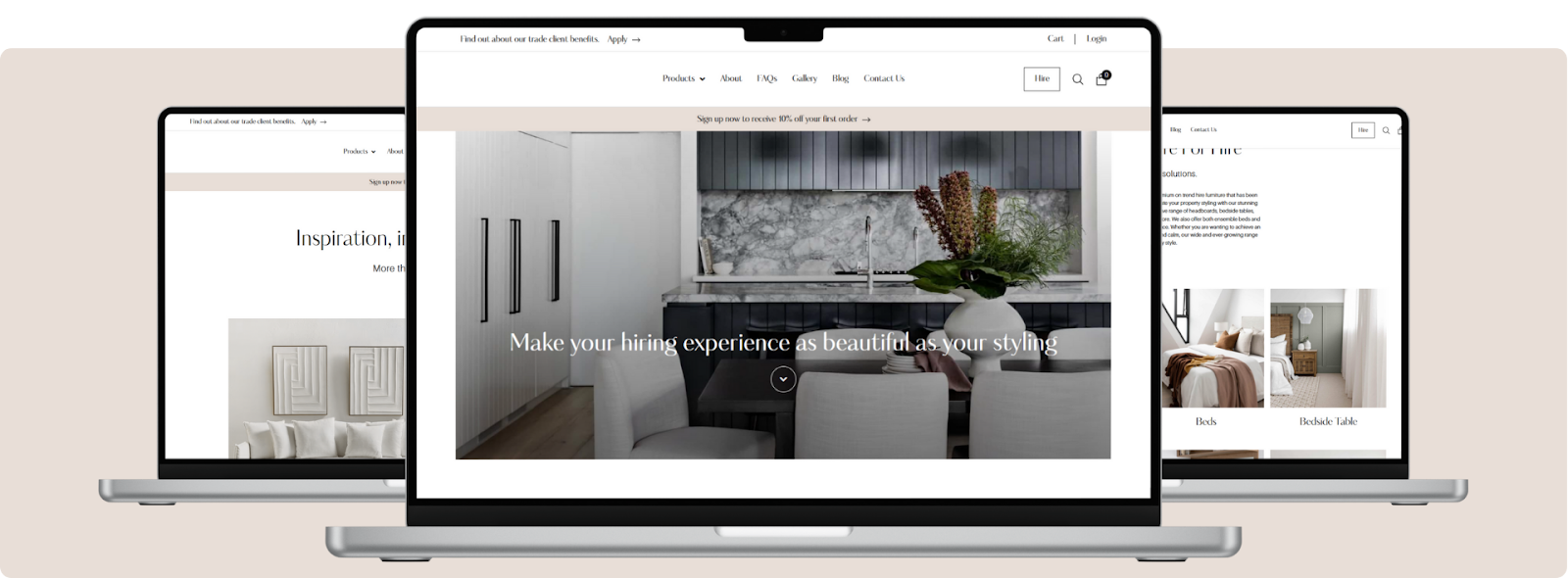 High-end furniture and styling hire website with clean layout and image-rich design - Wolf IQ