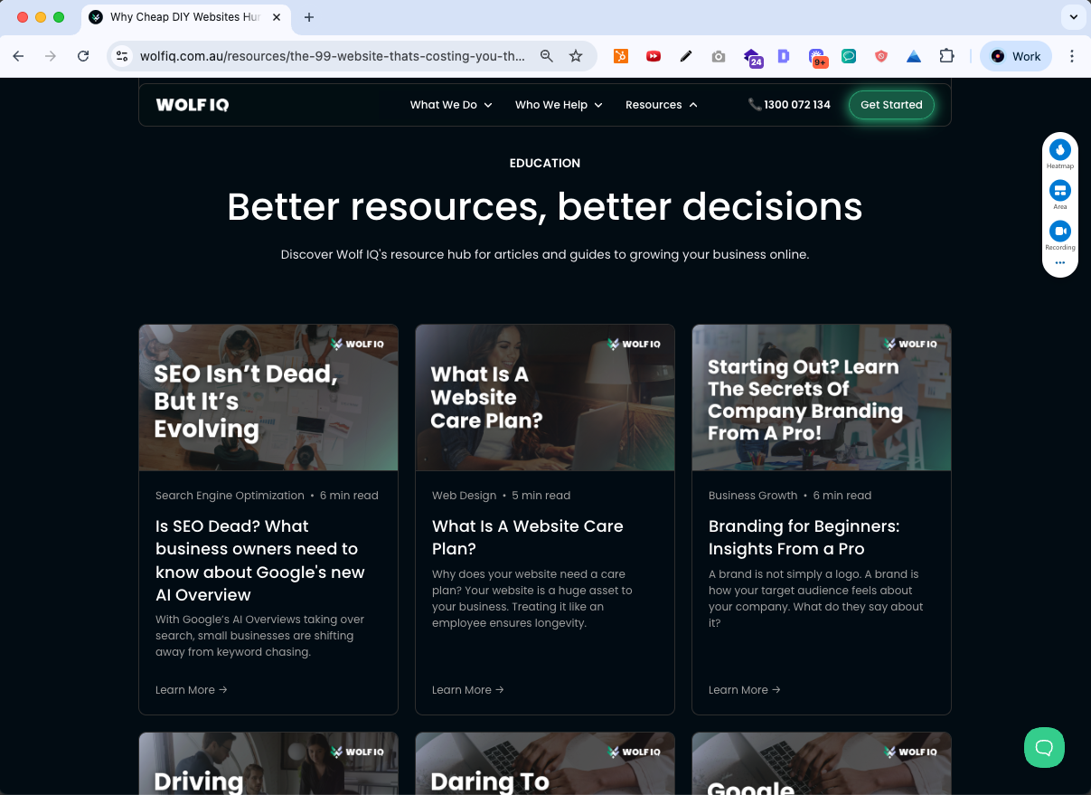 Wolf IQ’s educational blog hub showcasing SEO tips, branding advice, and website care insights - Wolf IQ