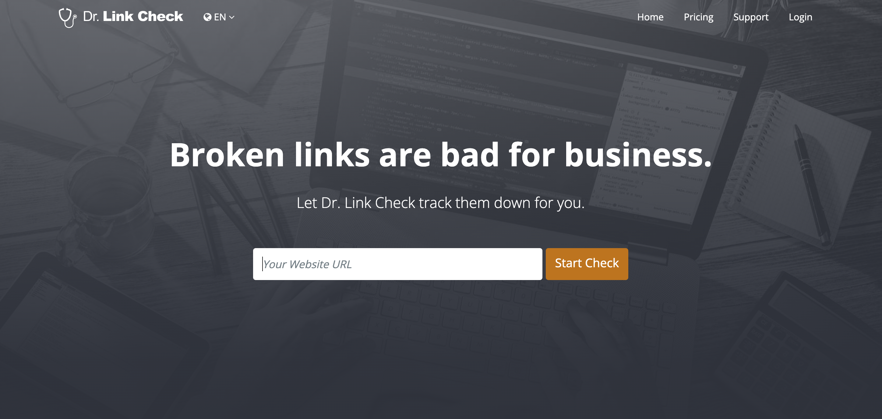 Dr. Link Check tool interface for scanning and fixing broken website links - Wolf IQ