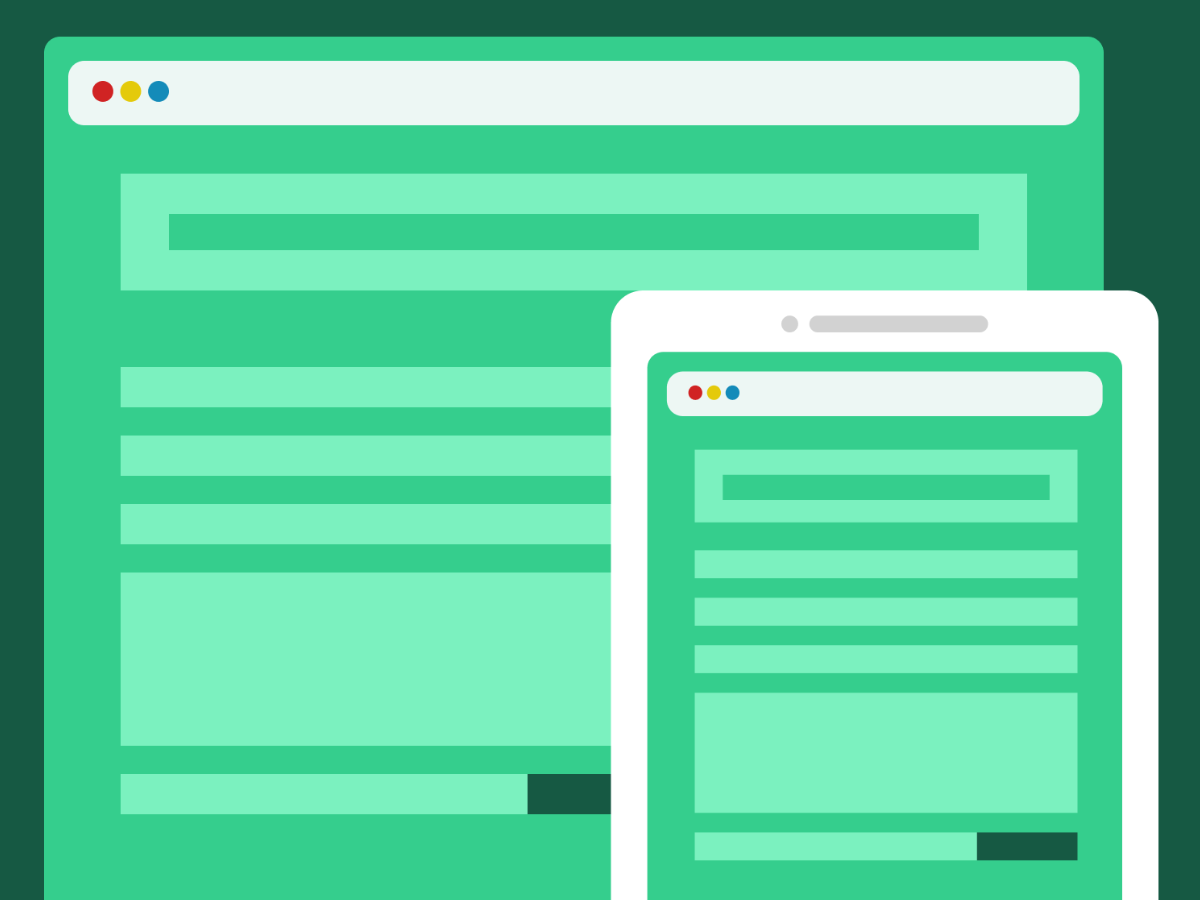 Illustration of a desktop webpage next to a mobile version showing responsive web design.