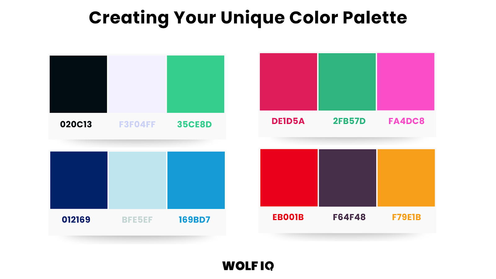 Color Palette Swatches Professional website color palette examples with hex codes for consistent branding - Wolf IQ