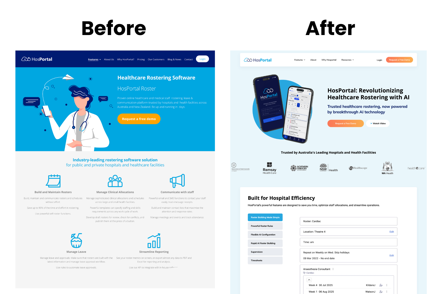 Website Redesign Example of Hosportal - b2b software repositioning