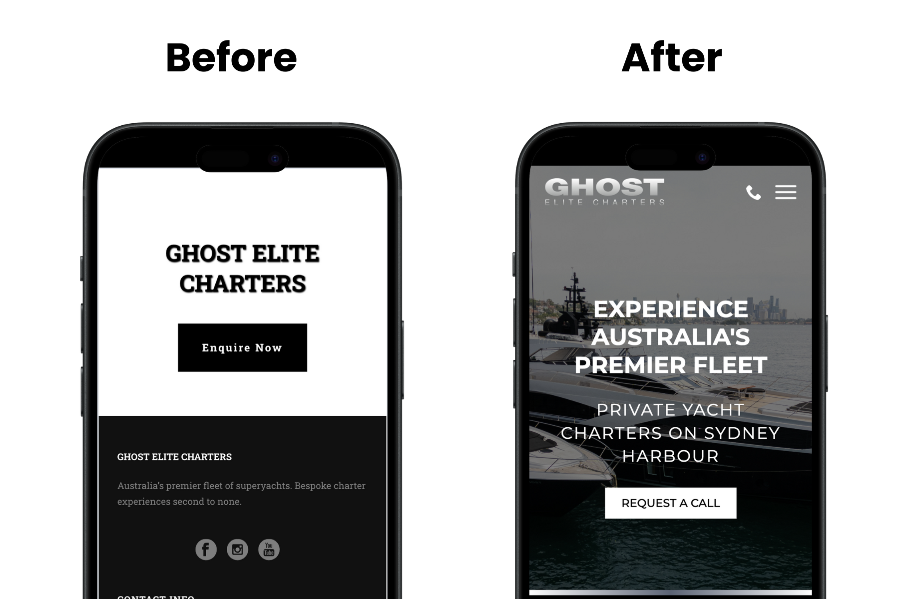 Mobile redesign example for Ghost Charter Experiences