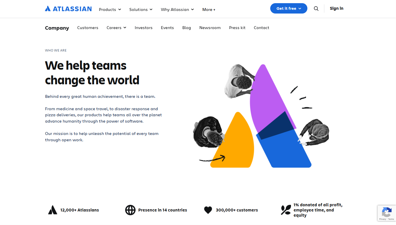 Screenshot of the Atlassian About Us page used as a successful Australian example of building brand scale and credibility - Wolf IQ