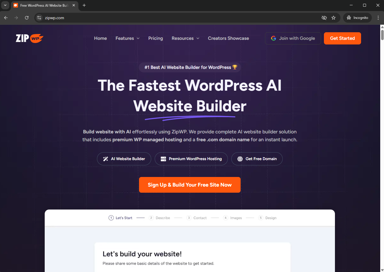 ZipWP AI WordPress builder interface for rapid prototyping and site generation - Wolf IQ