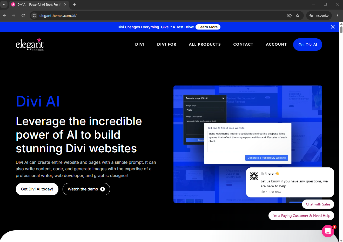 Divi AI website builder showcase featuring deeply integrated AI design features - Wolf IQ