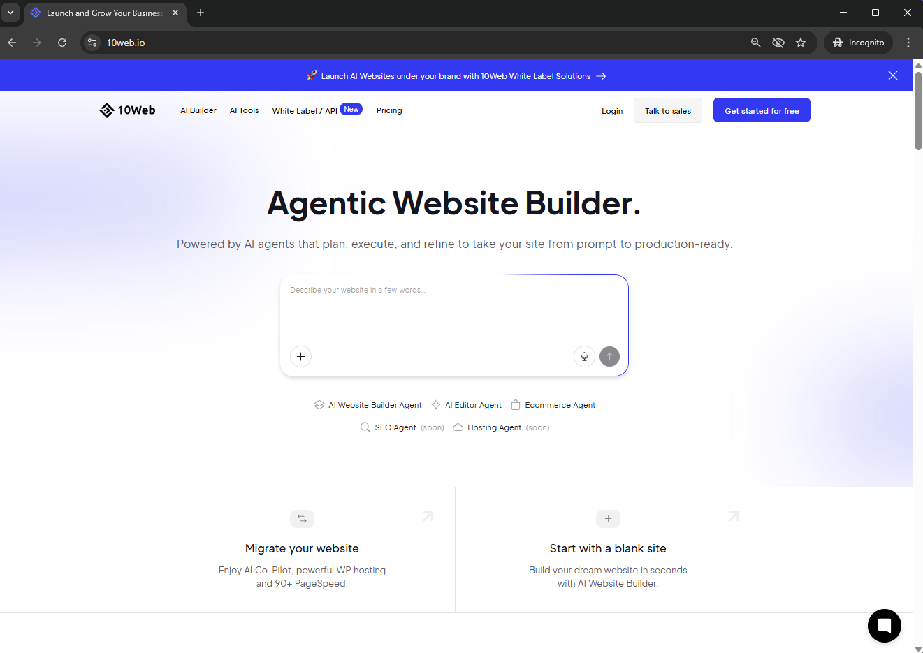 10Web AI website builder dashboard showing the automated WordPress site generation process - Wolf IQ