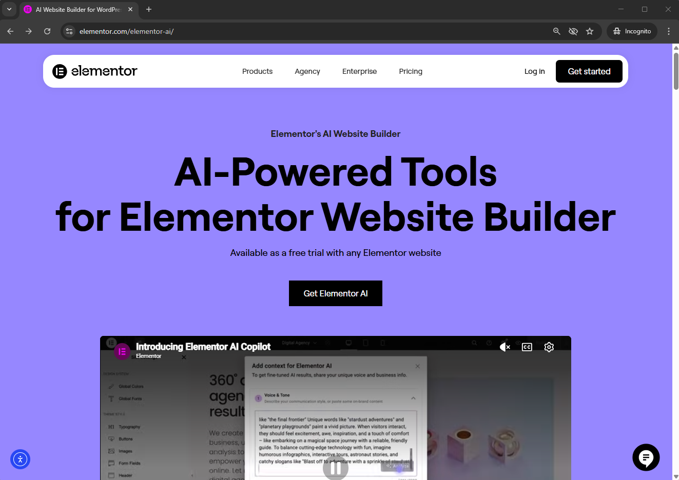 Elementor AI website builder interface showing integrated AI tools for layout and copy - Wolf IQ