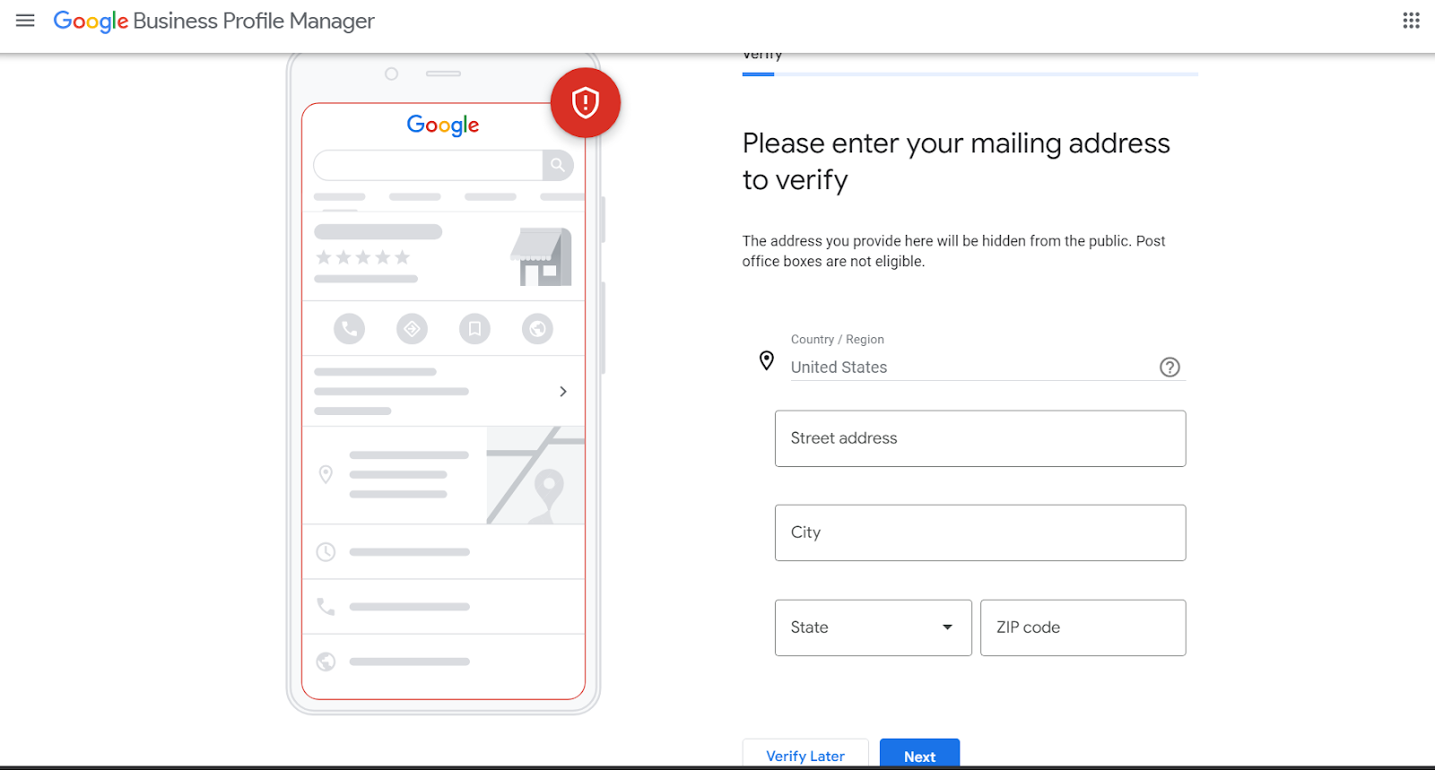 Verify Your mailing address for your Google Maps