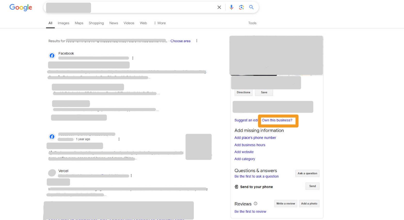 Business listed, click on own this business