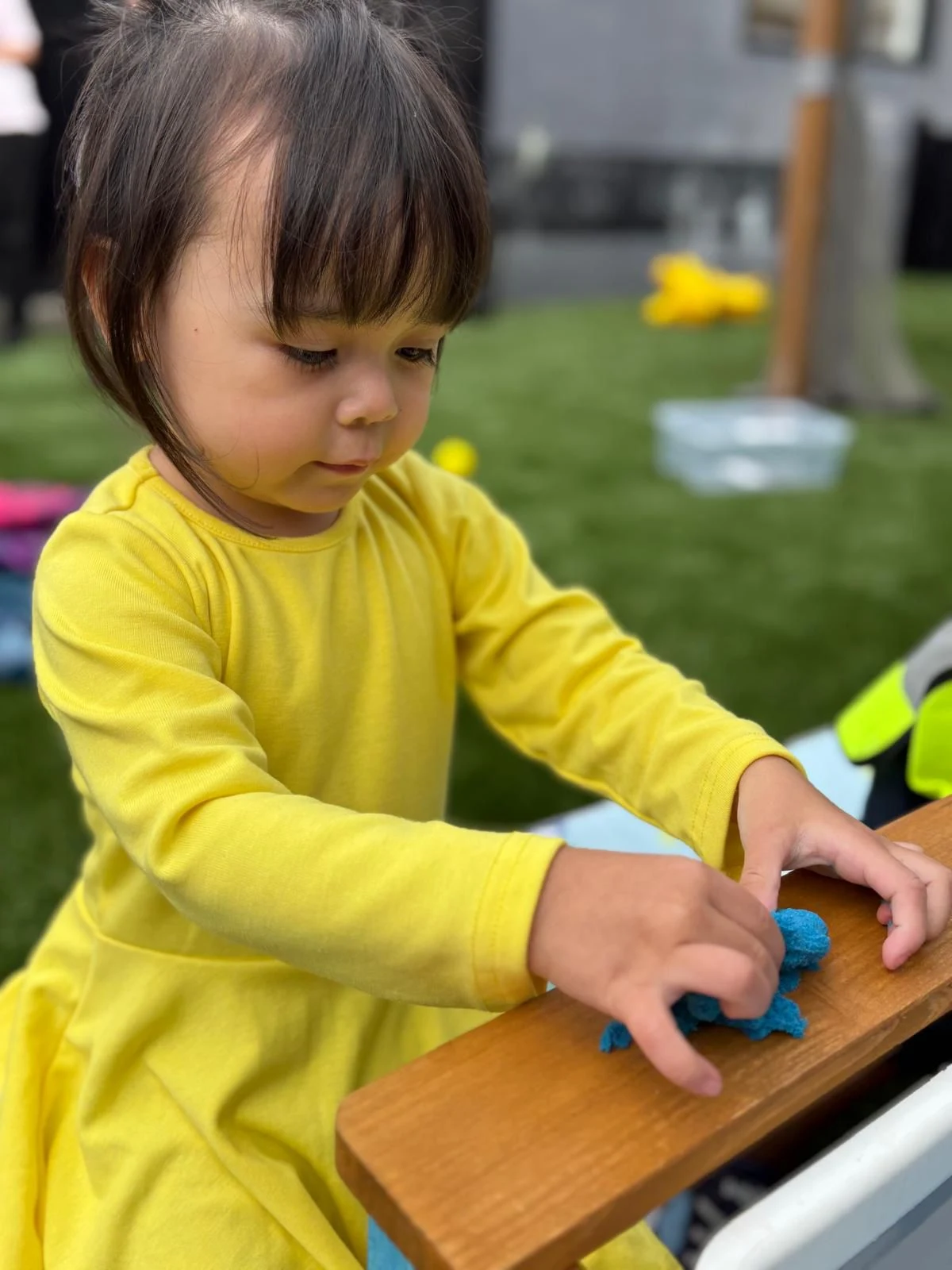 a kid is playing