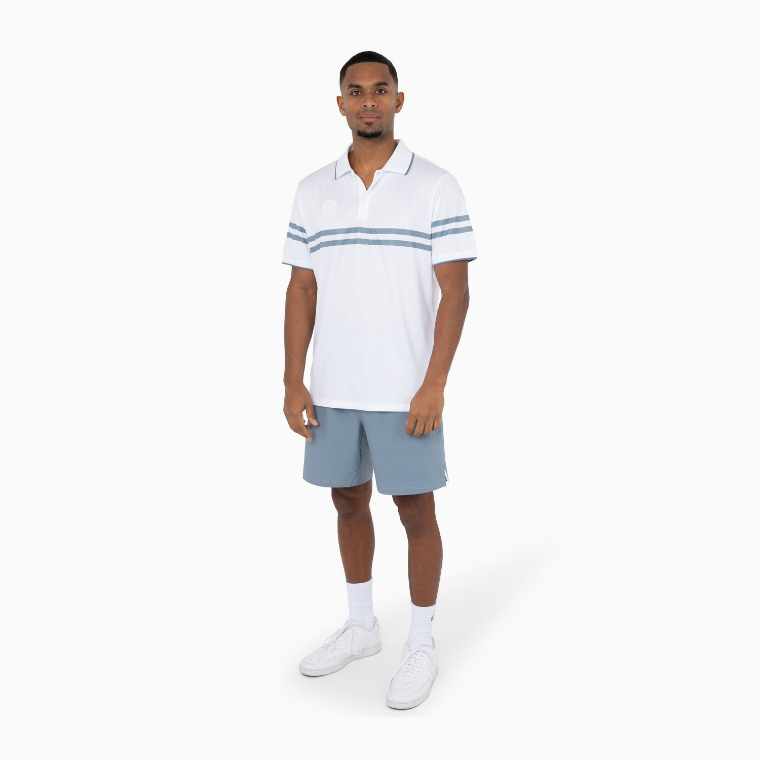 Men pique printed stripe polo